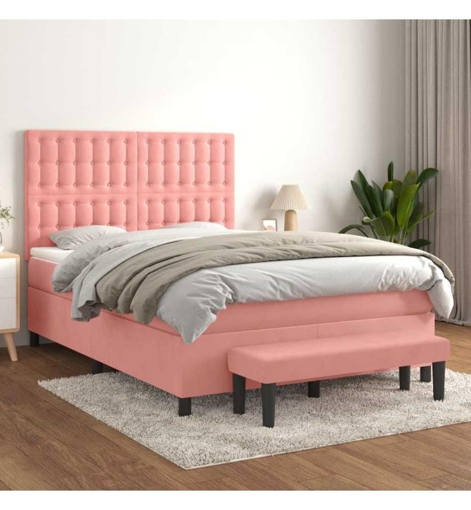 Boxspringbett mit Matratze Rosa 140x200 cm Samt