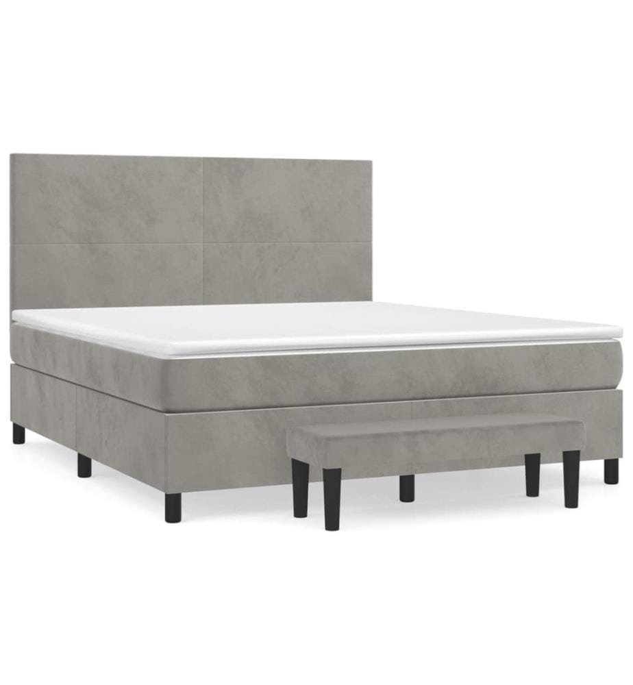 Boxspringbett mit Matratze Hellgrau 160x200 cm Samt