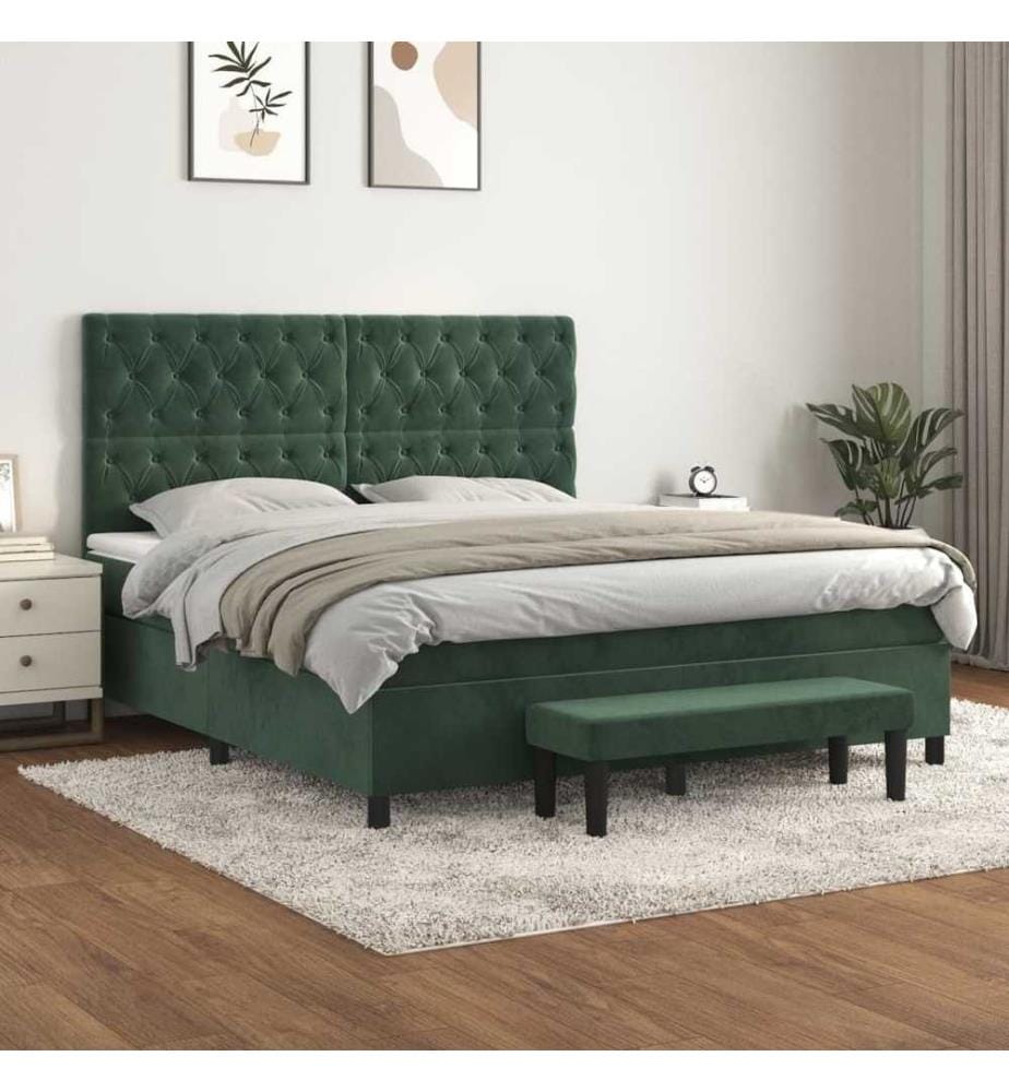 Boxspringbett mit Matratze Dunkelgrün 160x200 cm Samt