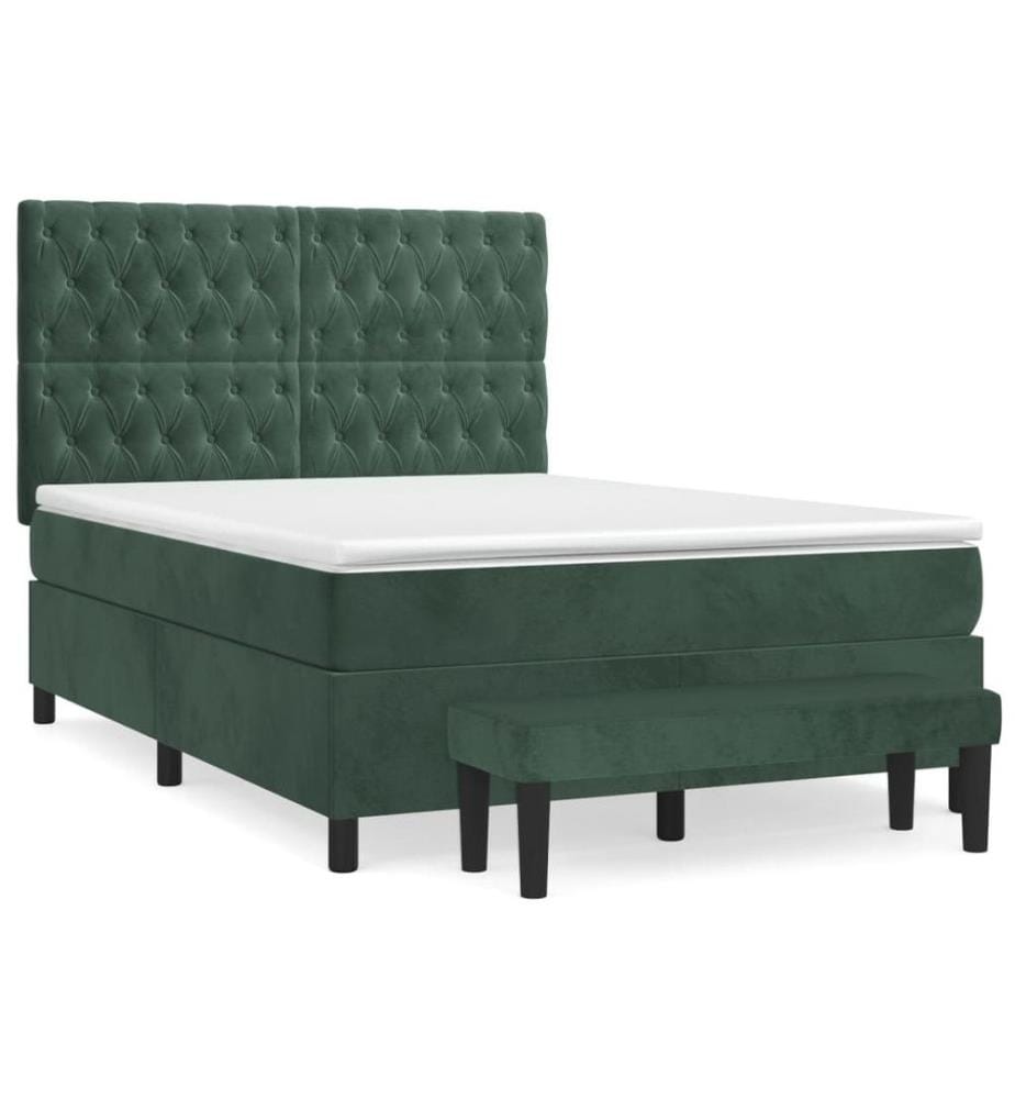 Boxspringbett mit Matratze Dunkelgrün 140x190 cm Samt