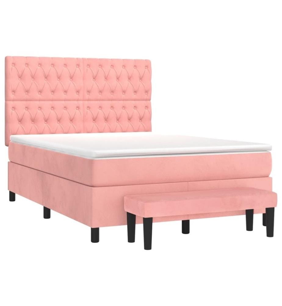 Boxspringbett mit Matratze Rosa 140x200 cm Samt