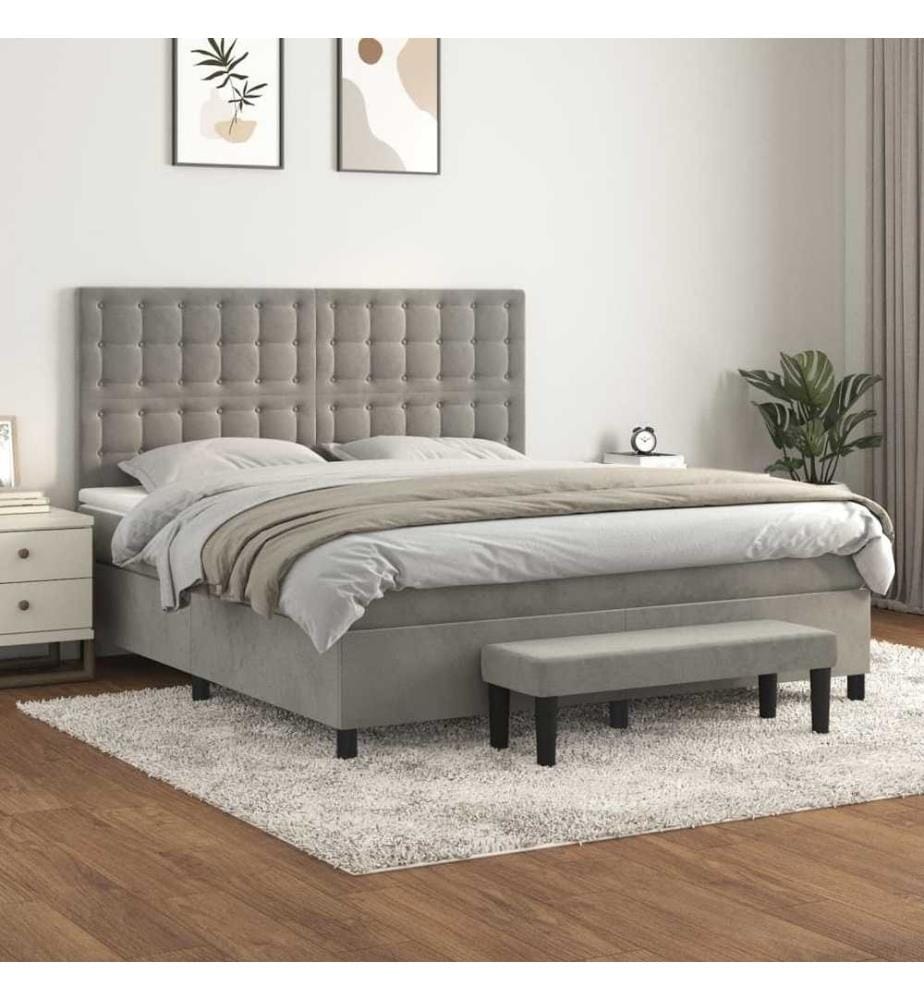 Boxspringbett mit Matratze Hellgrau 160x200 cm Samt