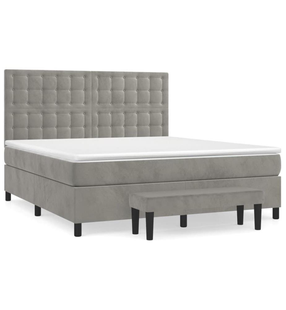 Boxspringbett mit Matratze Hellgrau 160x200 cm Samt