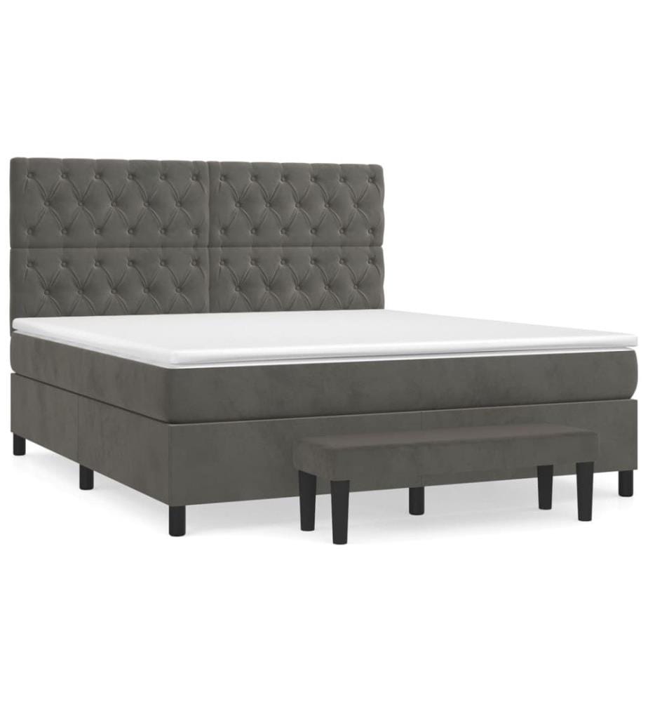 Boxspringbett mit Matratze Dunkelgrau 160x200 cm Samt
