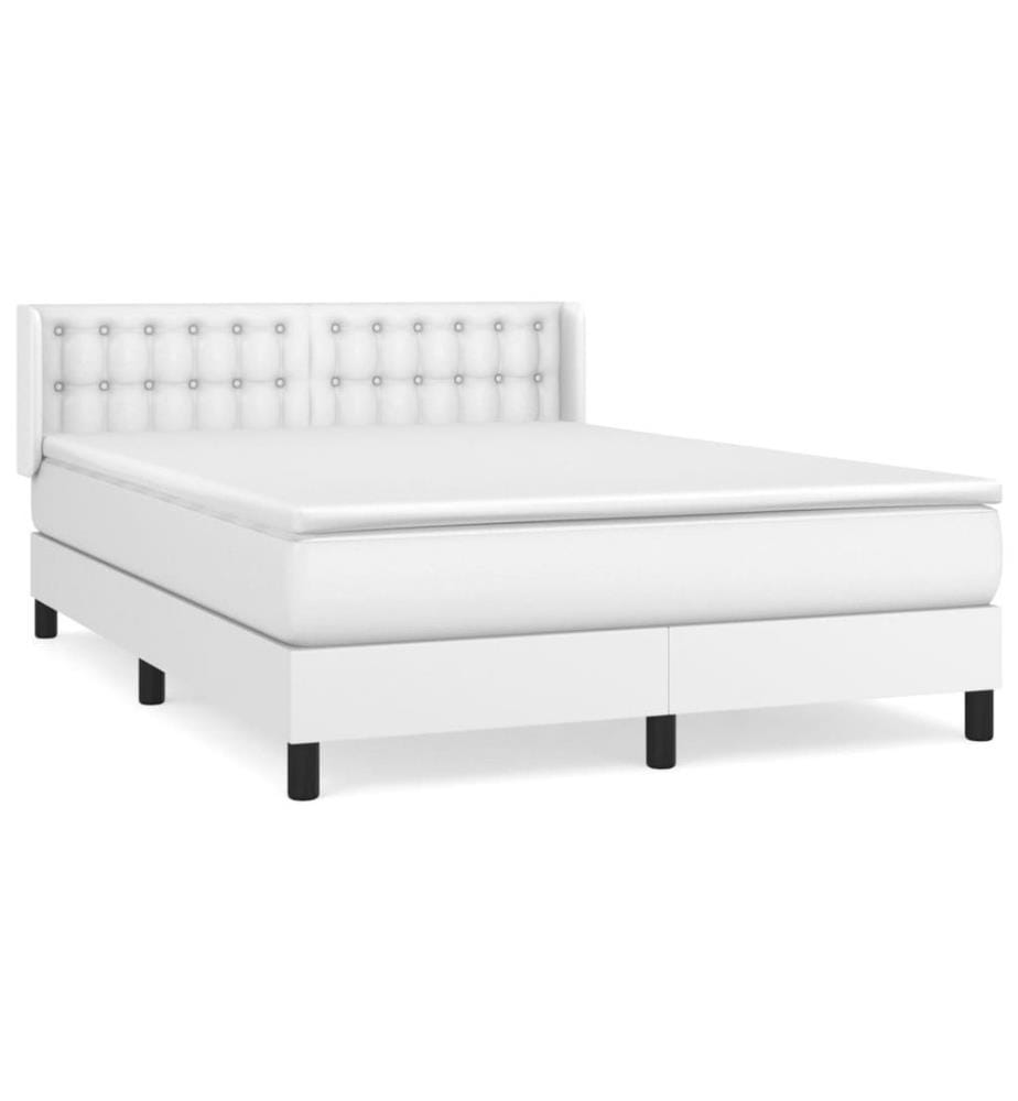 Boxspringbett mit Matratze Weiss 140x190 cm Kunstleder