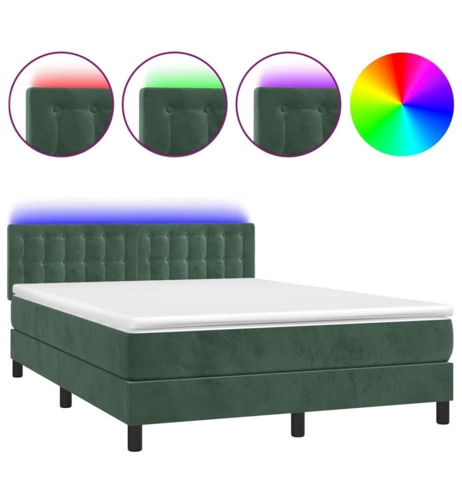 Boxspringbett mit Matratze & LED Dunkelgrün 140x200 cm Samt