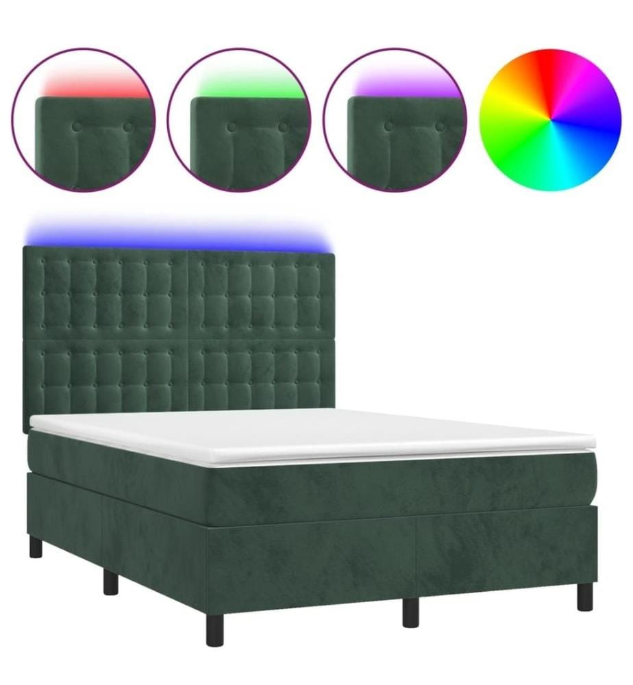 Boxspringbett mit Matratze & LED Dunkelgrün 140x190 cm Samt