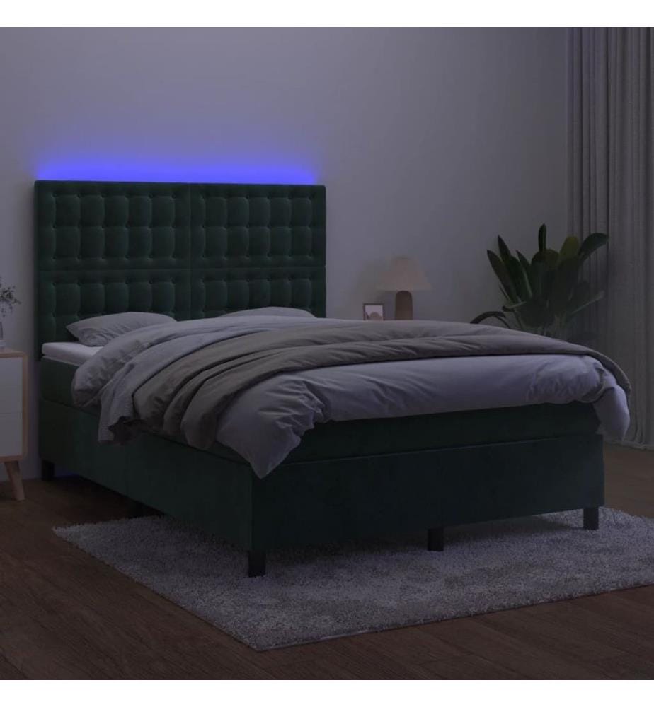 Boxspringbett mit Matratze & LED Dunkelgrün 140x190 cm Samt