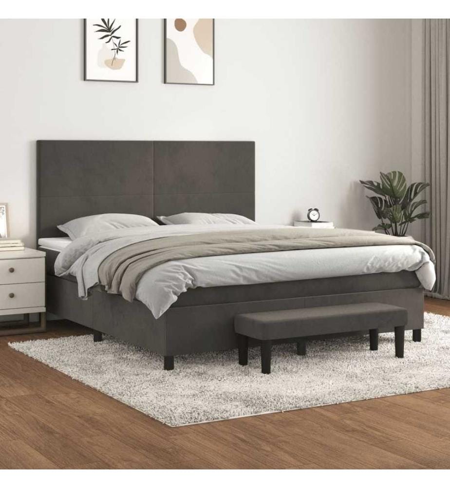 Boxspringbett mit Matratze Dunkelgrau 160x200 cm Samt