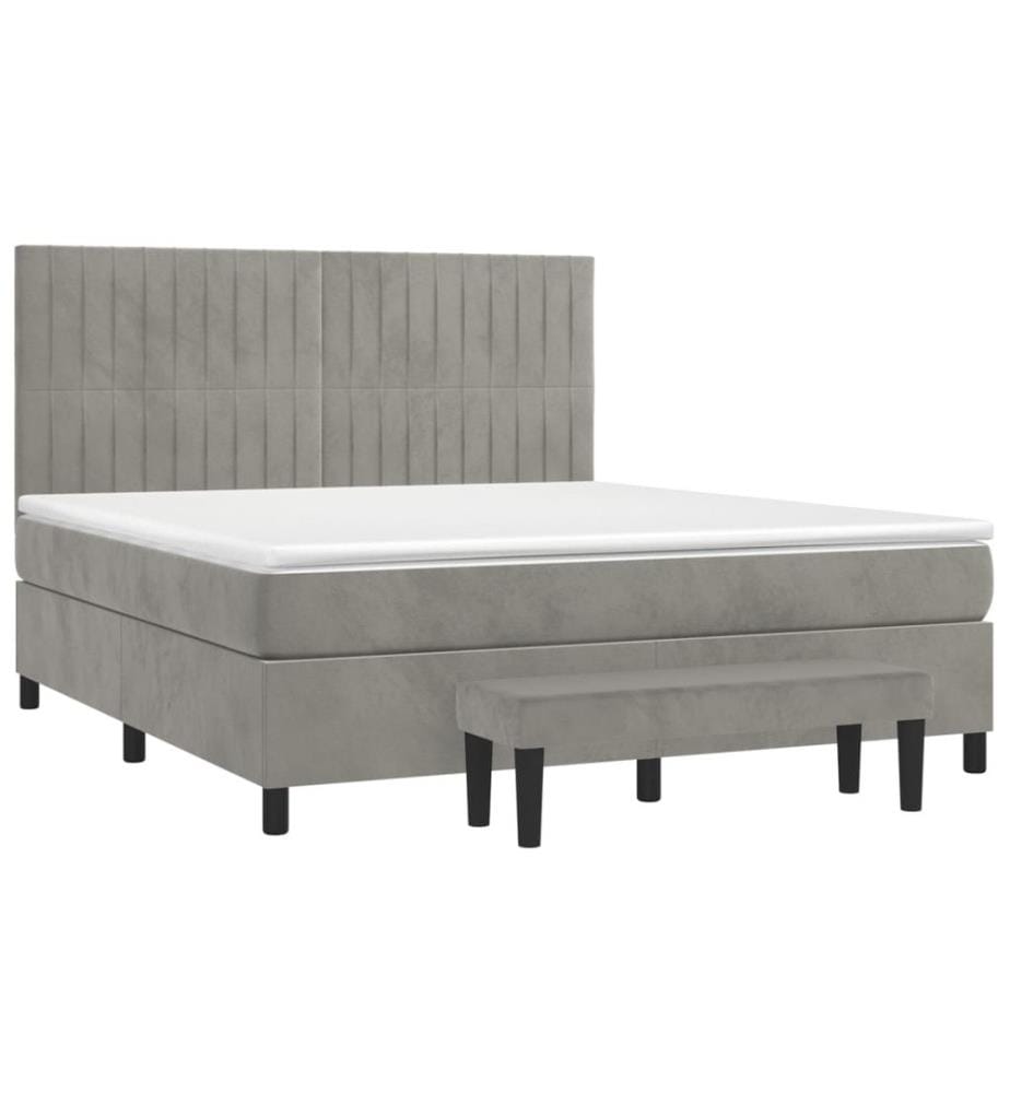 Boxspringbett mit Matratze Hellgrau 160x200 cm Samt