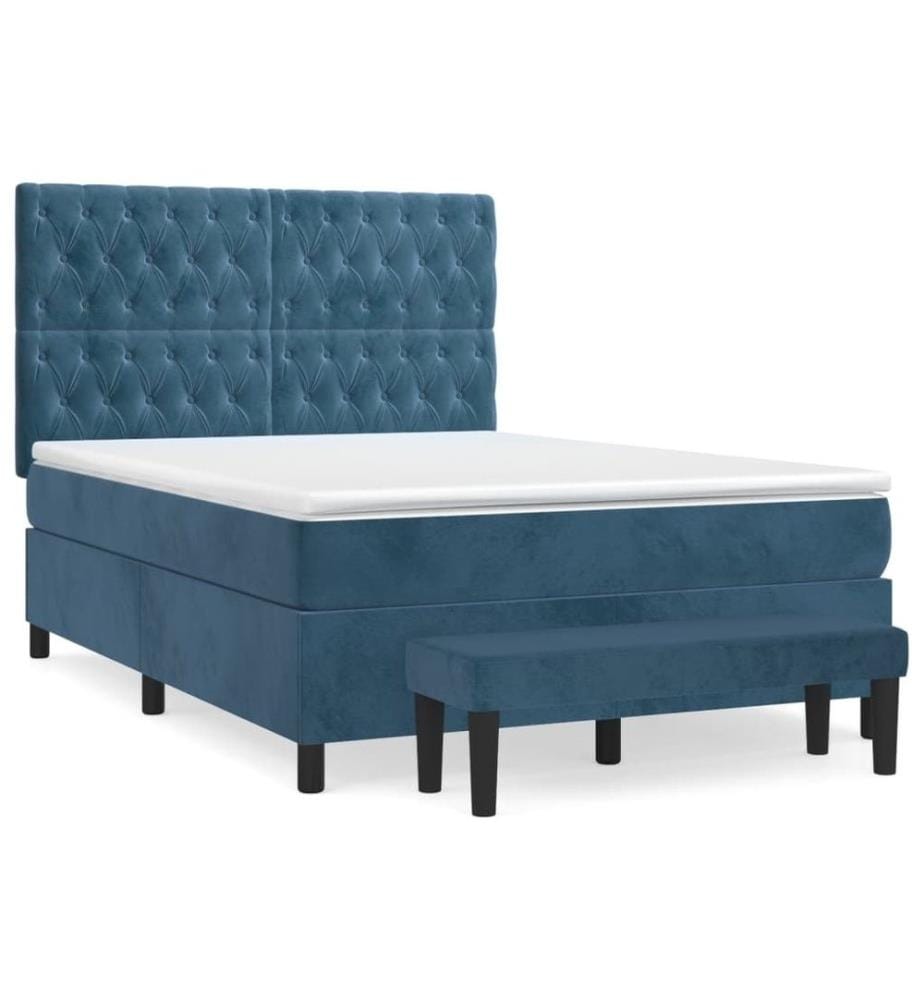 Boxspringbett mit Matratze Dunkelblau 140x190 cm Samt