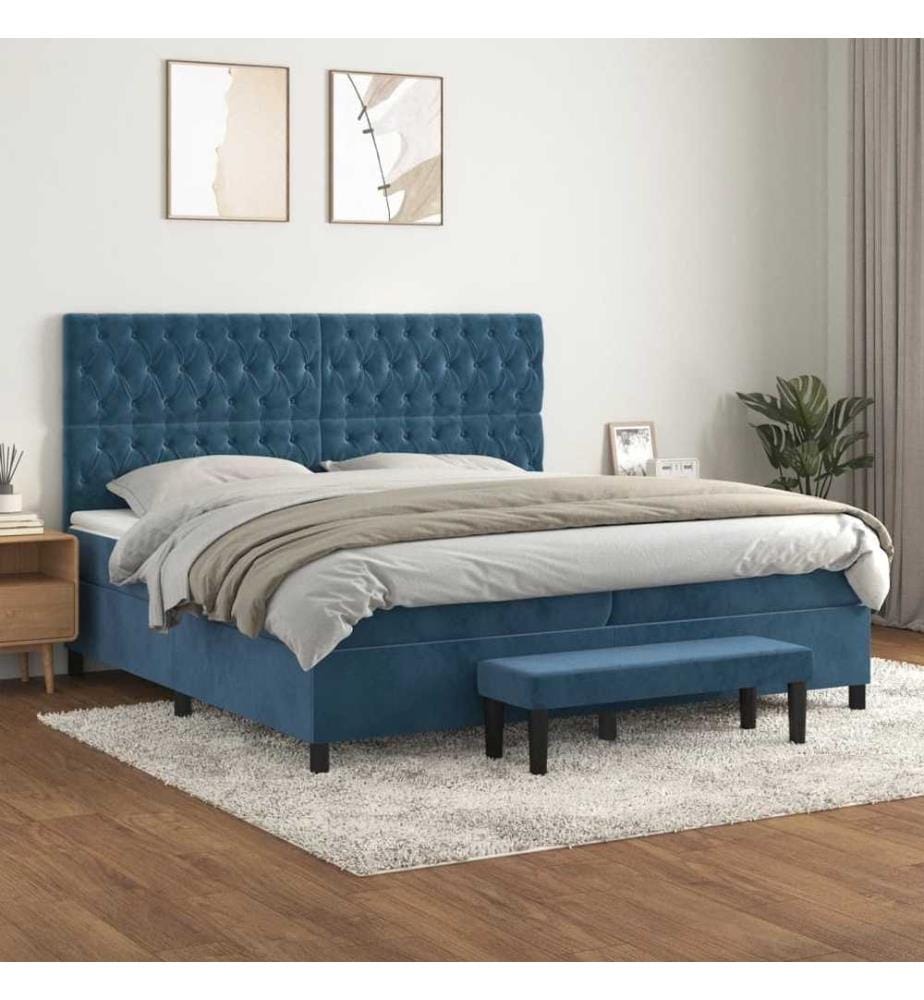 Boxspringbett mit Matratze Dunkelblau 200x200 cm Samt
