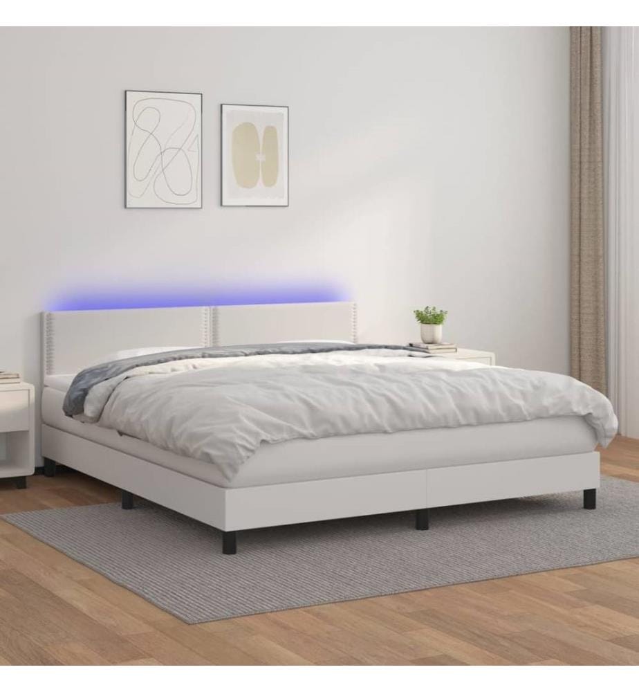Boxspringbett mit Matratze & LED Weiss 160x200 cm Kunstleder