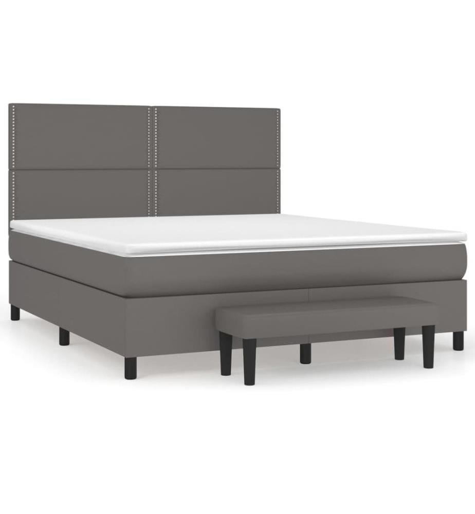 Boxspringbett mit Matratze Grau 180x200 cm Kunstleder