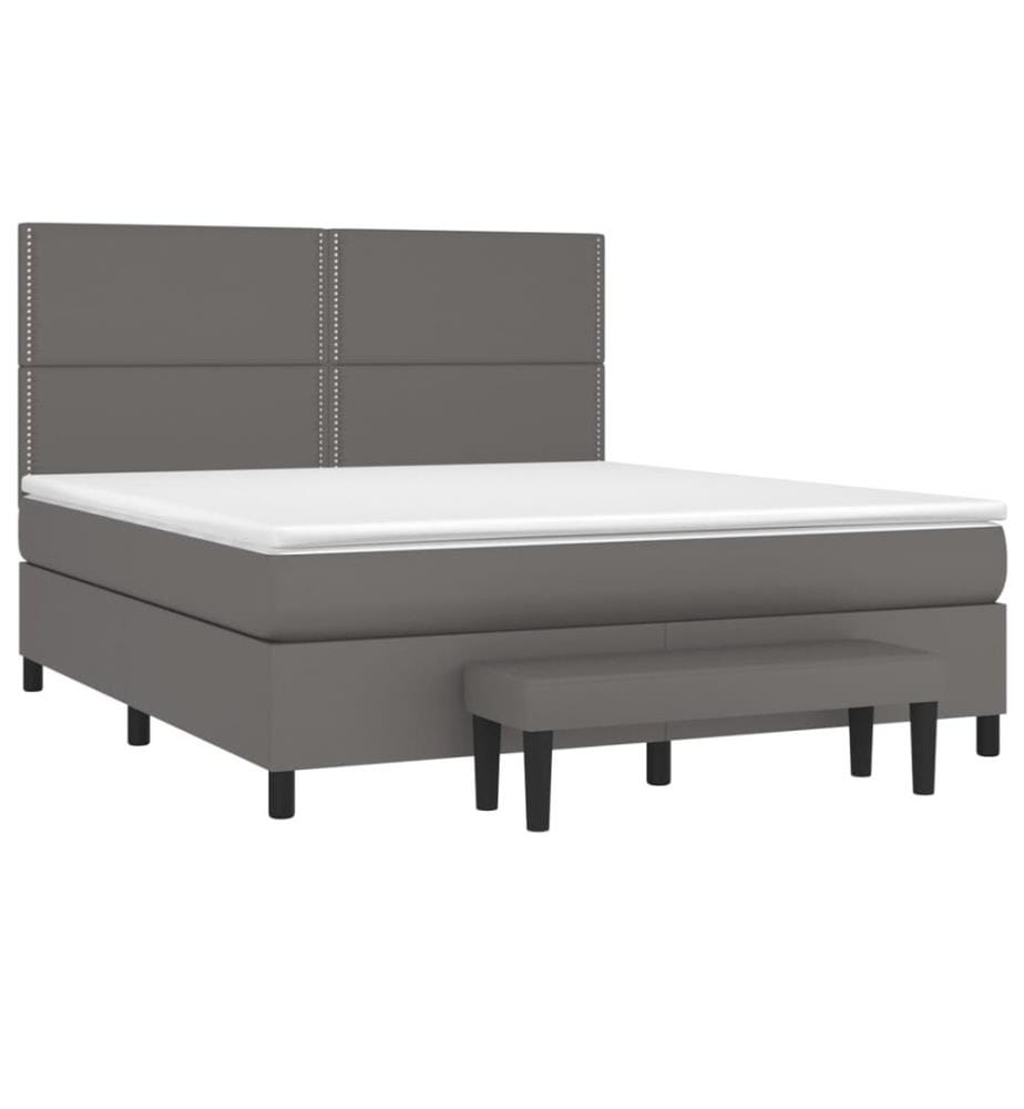 Boxspringbett mit Matratze Grau 180x200 cm Kunstleder