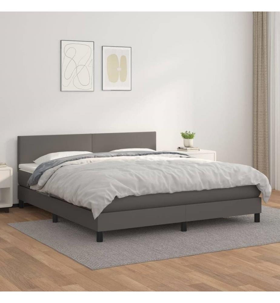Boxspringbett mit Matratze Grau 160x200 cm Kunstleder