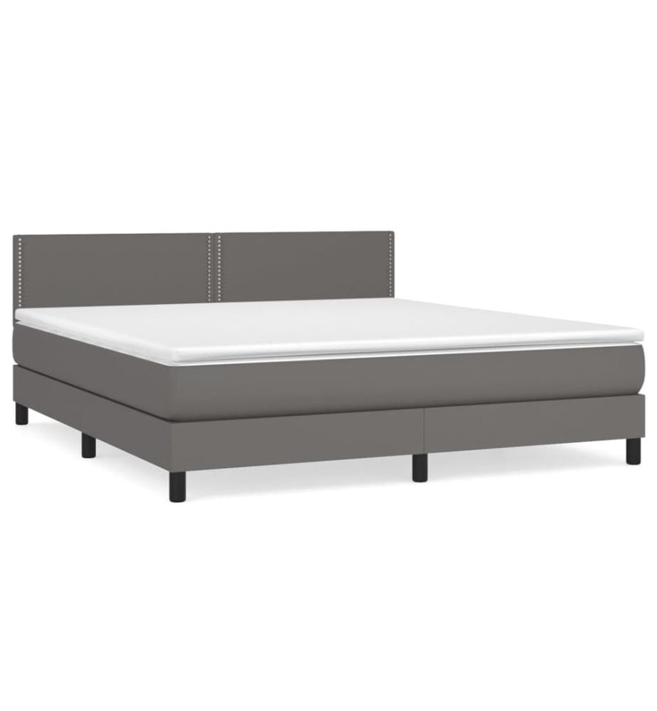 Boxspringbett mit Matratze Grau 180x200 cm Kunstleder