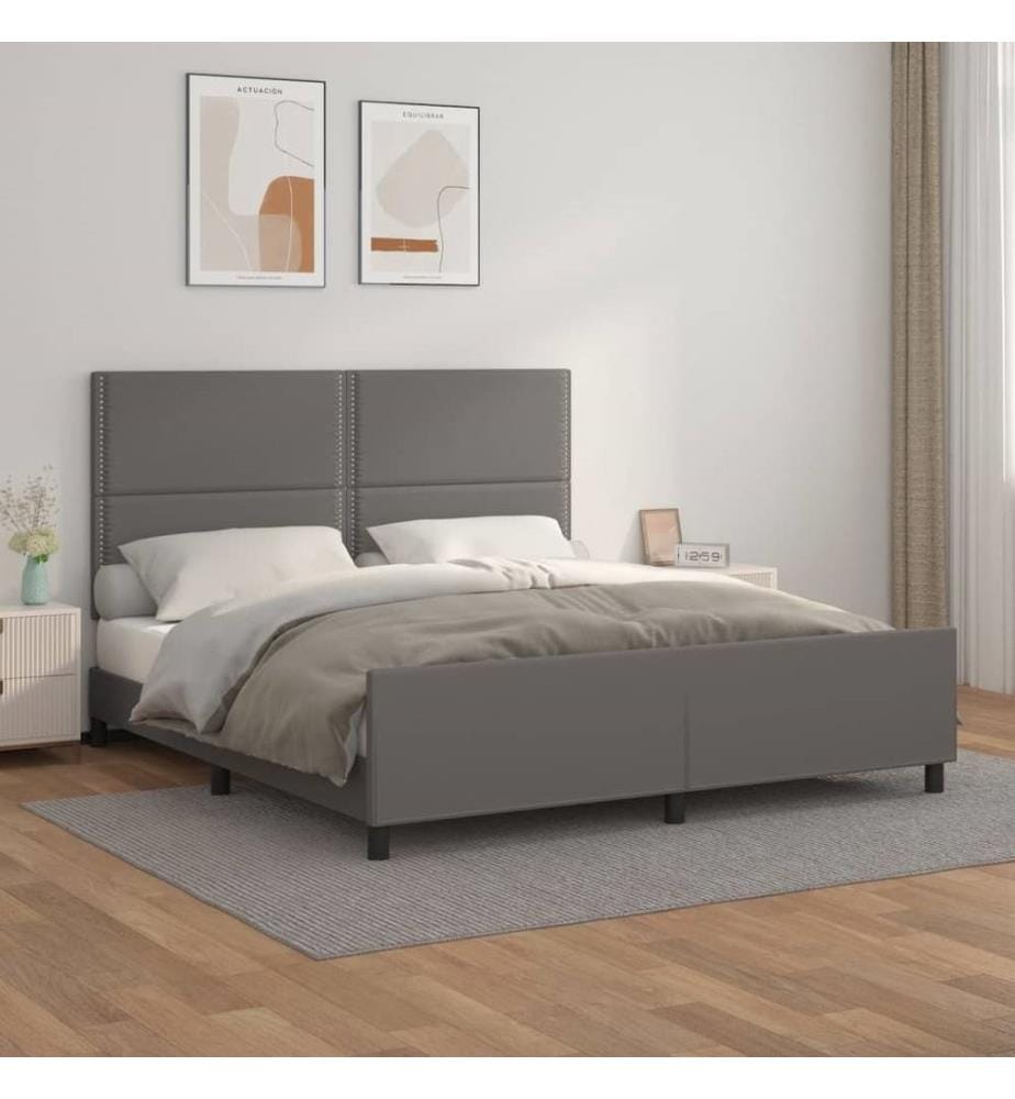 Bettgestell mit Kopfteil Grau 160x200 cm Kunstleder