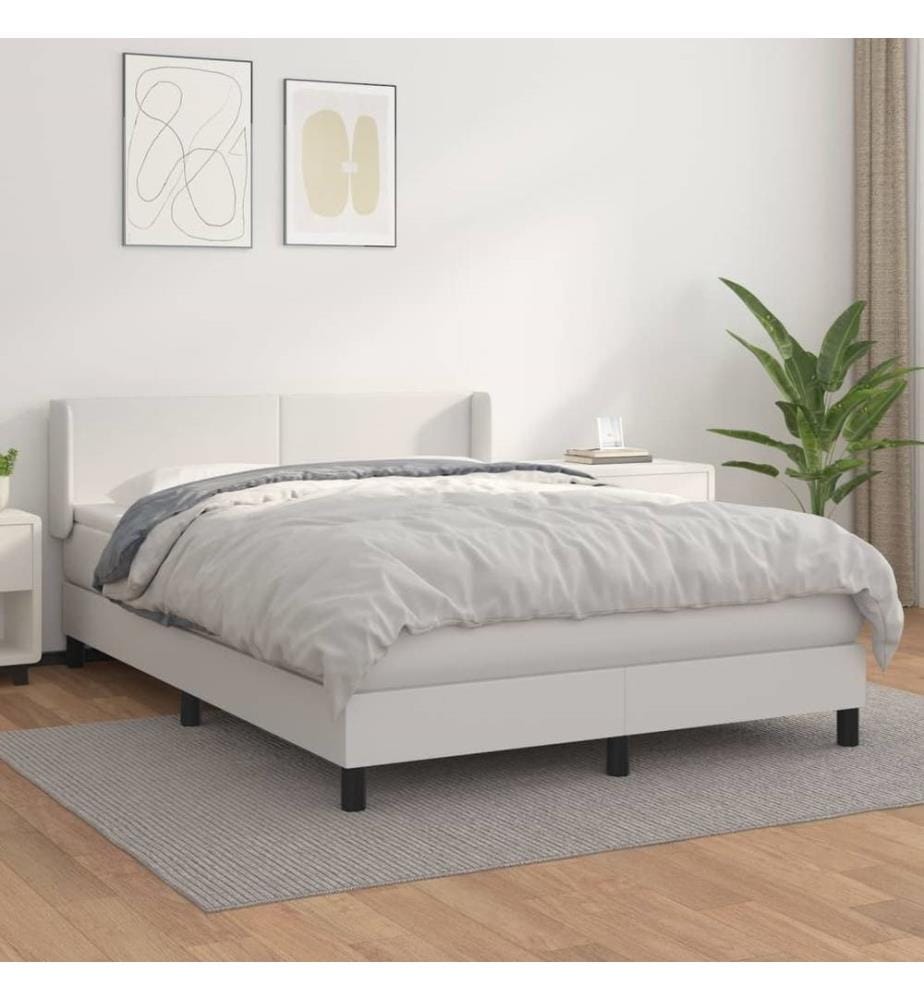 Boxspringbett mit Matratze Weiss 140x190 cm Kunstleder
