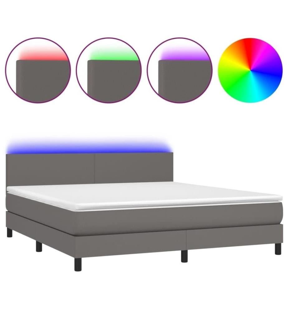 Boxspringbett mit Matratze & LED Grau 160x200 cm Kunstleder