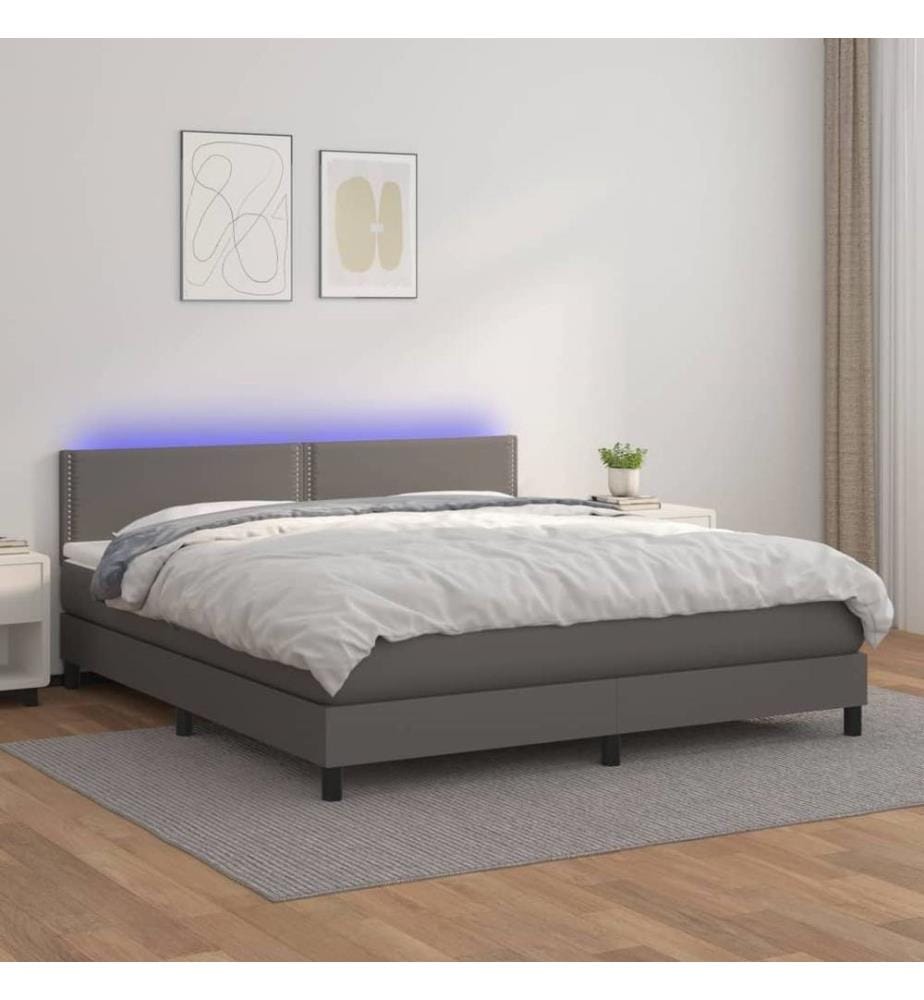 Boxspringbett mit Matratze & LED Grau 180x200 cm Kunstleder