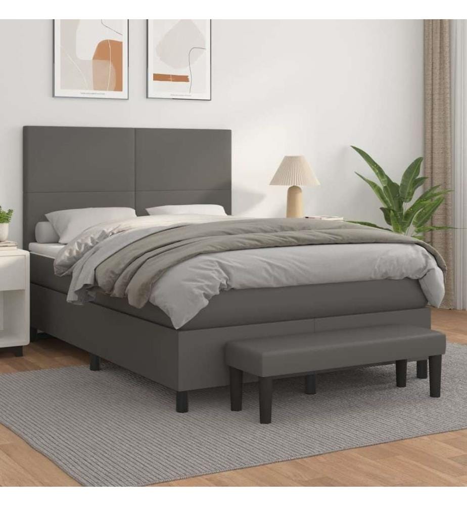Boxspringbett mit Matratze Grau 140x200 cm Kunstleder
