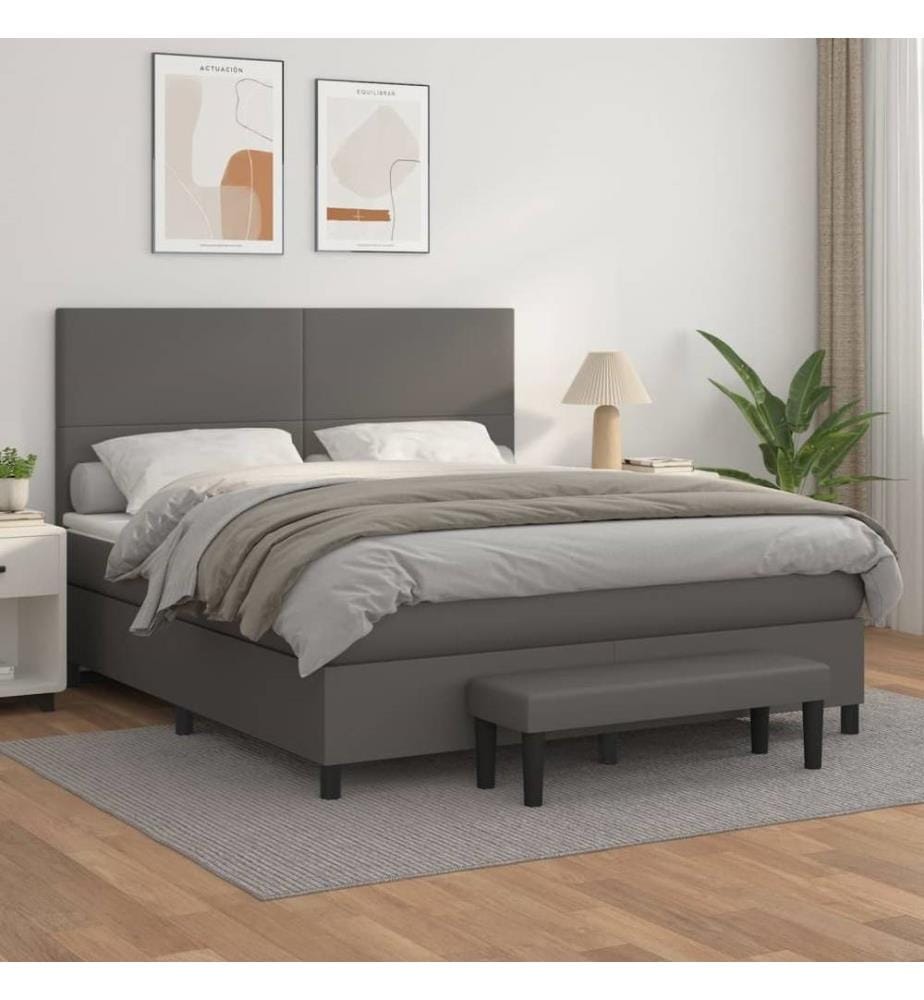Boxspringbett mit Matratze Grau 180x200 cm Kunstleder