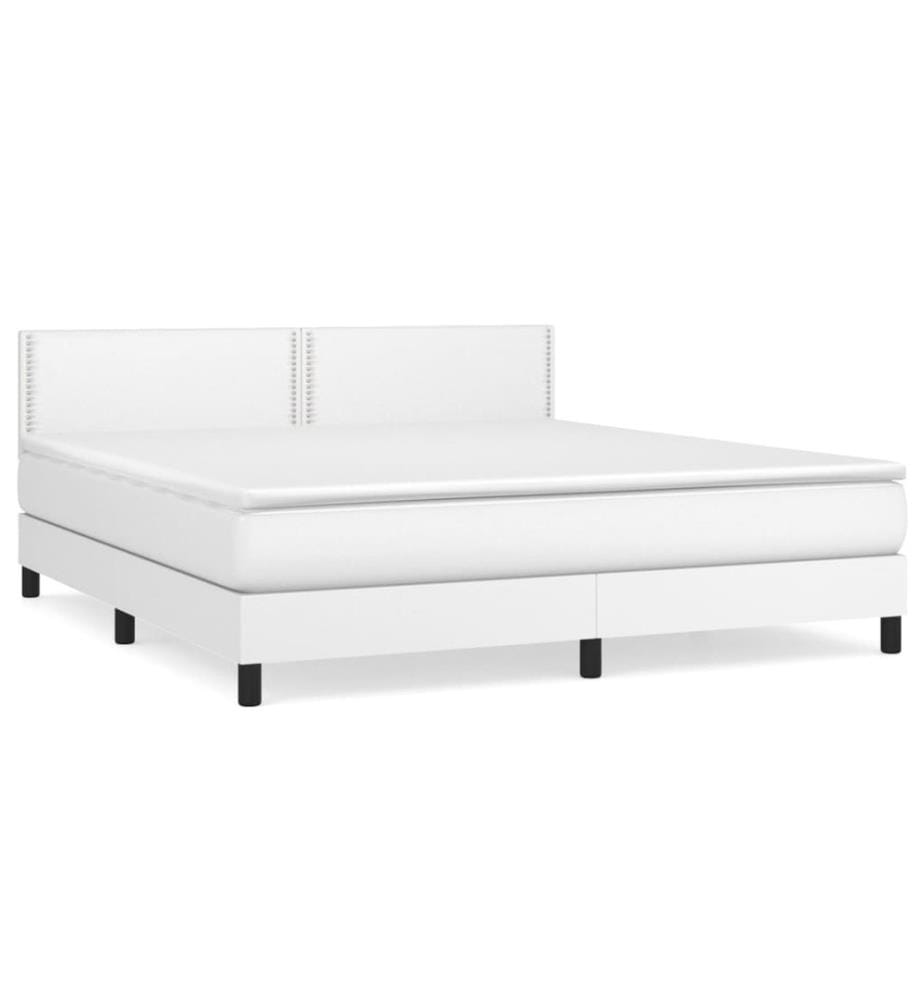 Boxspringbett mit Matratze Weiss 160x200 cm Kunstleder