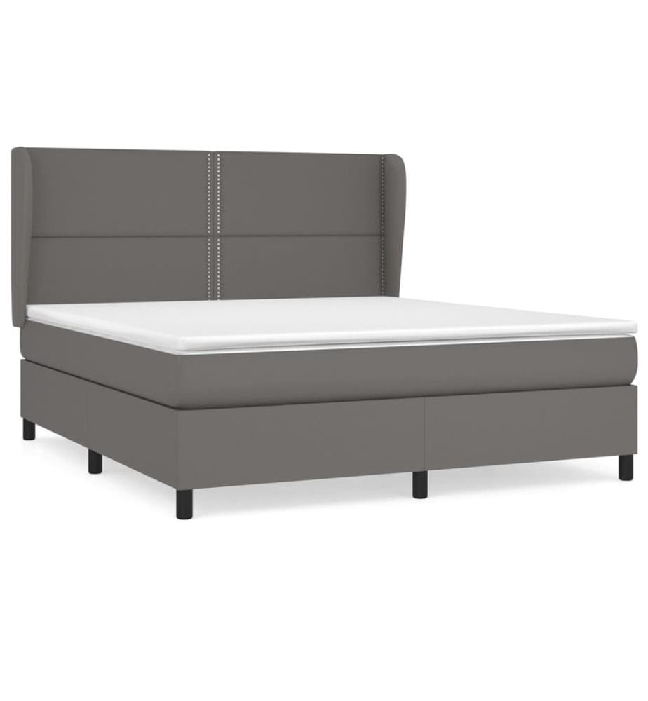 Boxspringbett mit Matratze Grau 180x200 cm Kunstleder