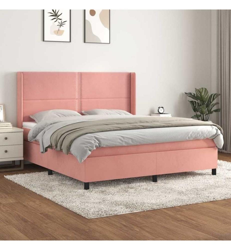 Boxspringbett mit Matratze Rosa 180x200 cm Samt