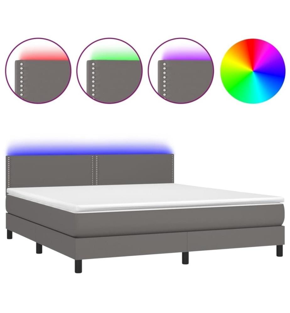 Boxspringbett mit Matratze & LED Grau 160x200 cm Kunstleder