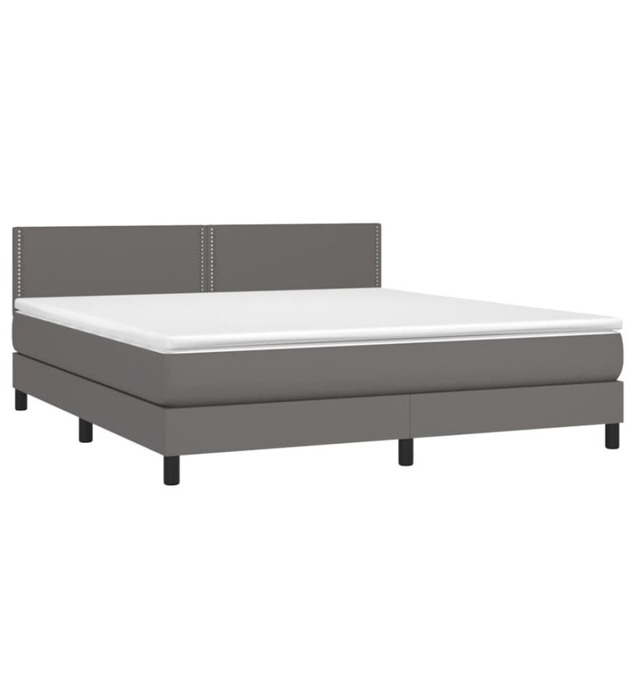 Boxspringbett mit Matratze & LED Grau 160x200 cm Kunstleder