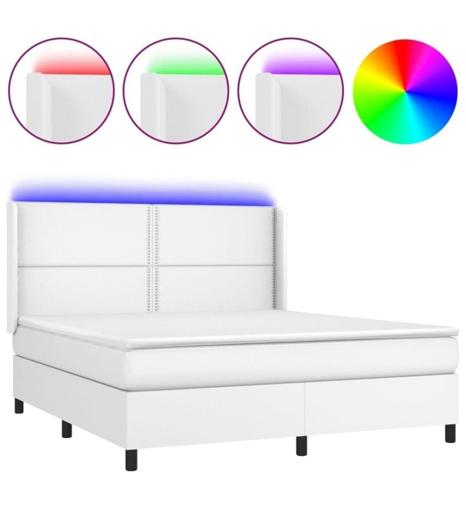 Boxspringbett mit Matratze & LED Weiss 160x200 cm Kunstleder