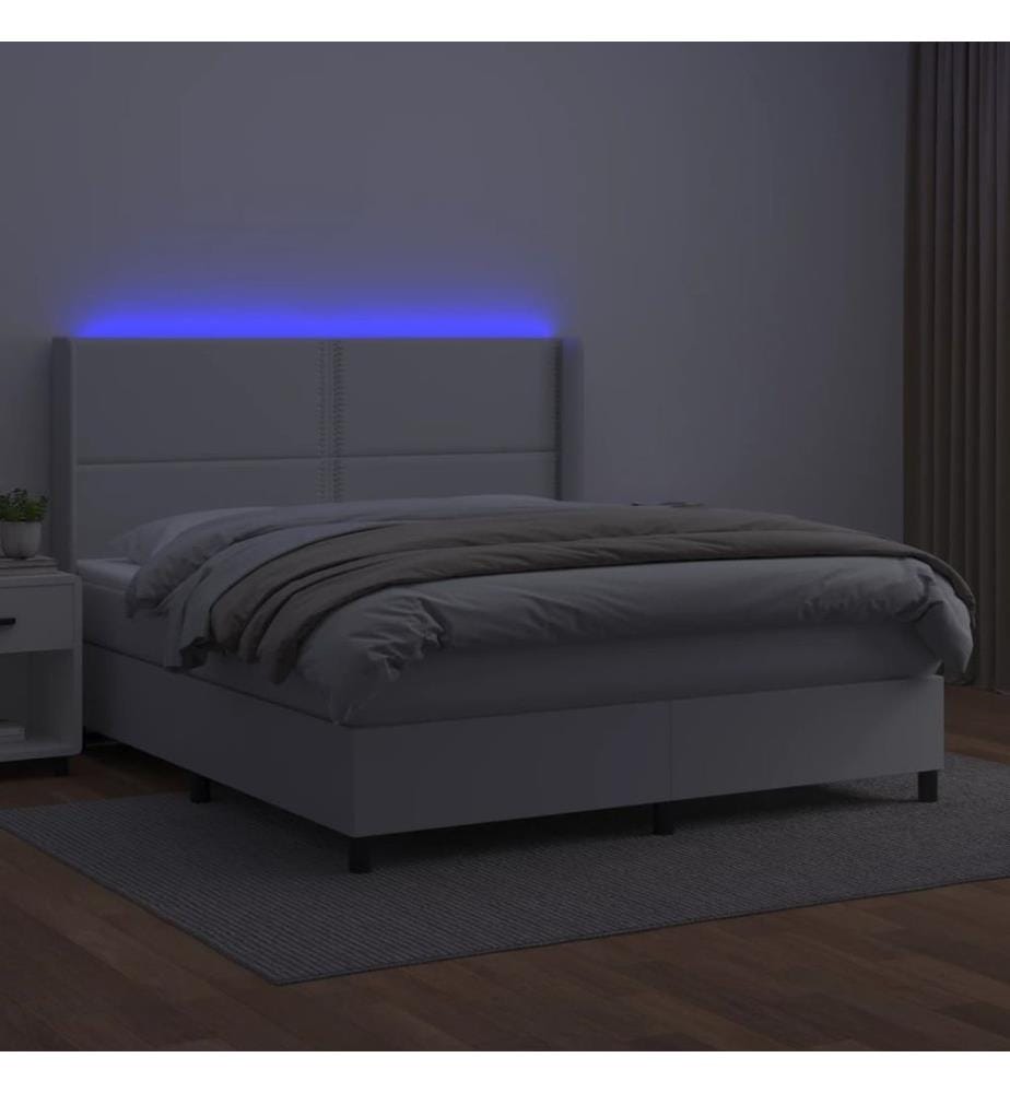 Boxspringbett mit Matratze & LED Weiss 160x200 cm Kunstleder