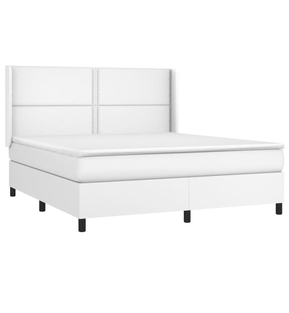 Boxspringbett mit Matratze & LED Weiss 160x200 cm Kunstleder