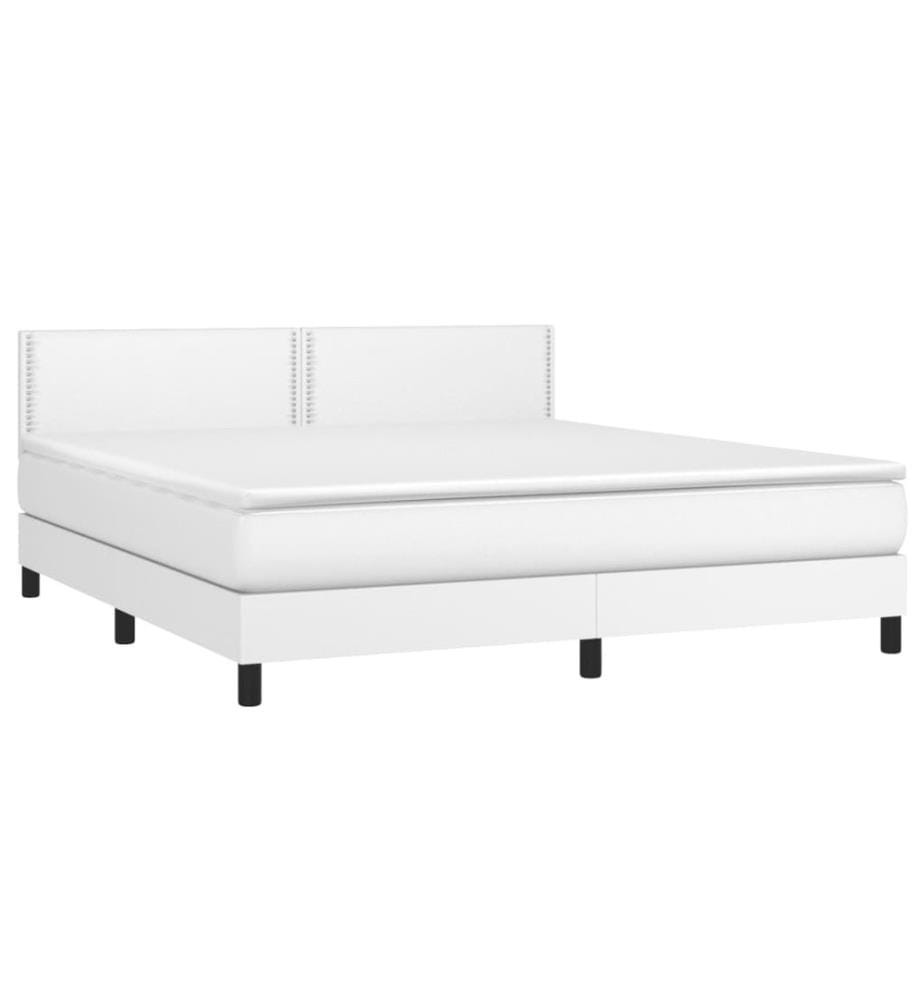 Boxspringbett mit Matratze Weiss 180x200 cm Kunstleder