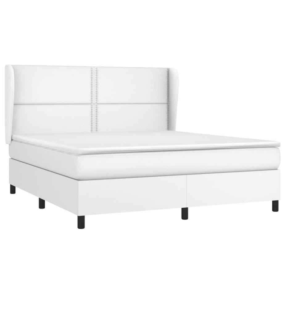 Boxspringbett mit Matratze Weiss 180x200 cm Kunstleder