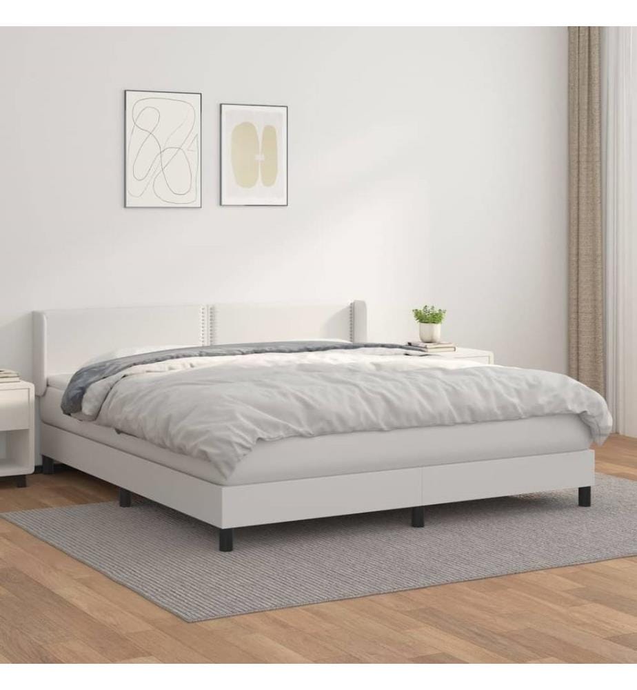 Boxspringbett mit Matratze Weiss 160x200 cm Kunstleder