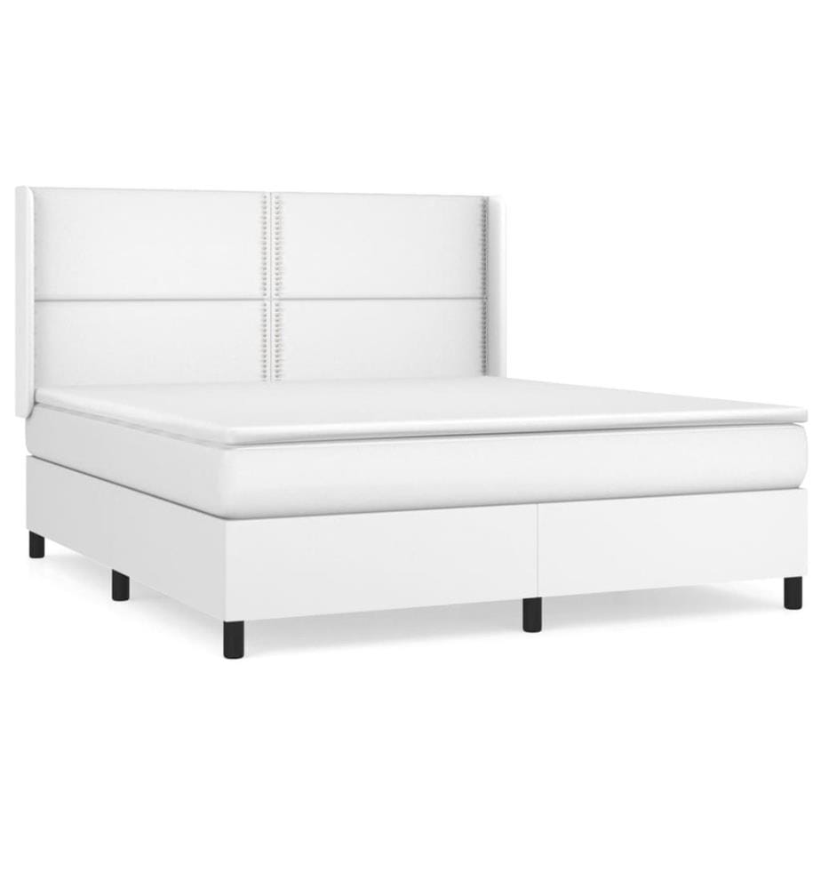 Boxspringbett mit Matratze Weiss 160x200 cm Kunstleder