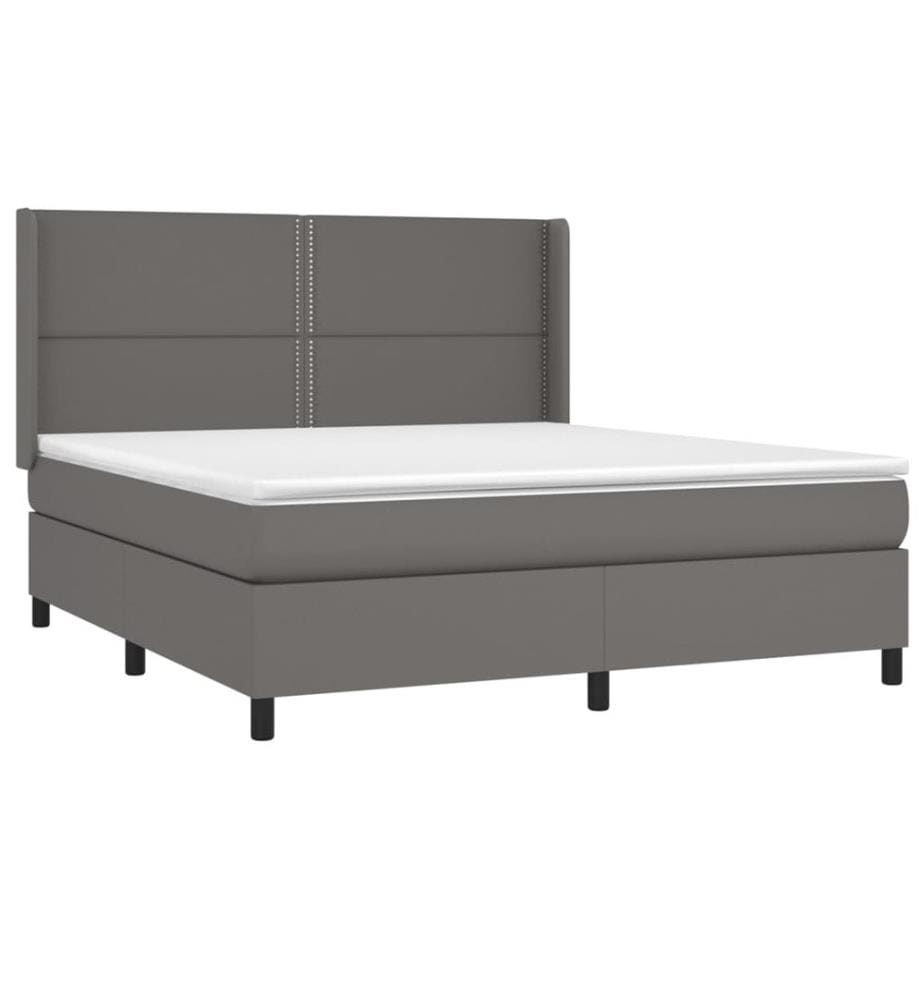 Boxspringbett mit Matratze Grau 180x200 cm Kunstleder