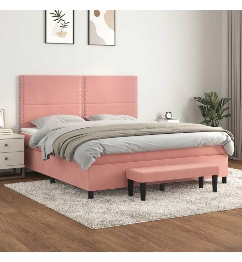 Boxspringbett mit Matratze Rosa 180x200 cm Samt