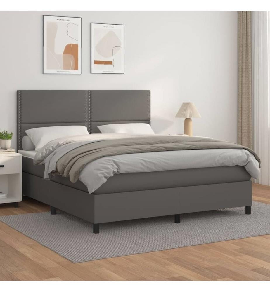 Boxspringbett mit Matratze Grau 180x200 cm Kunstleder