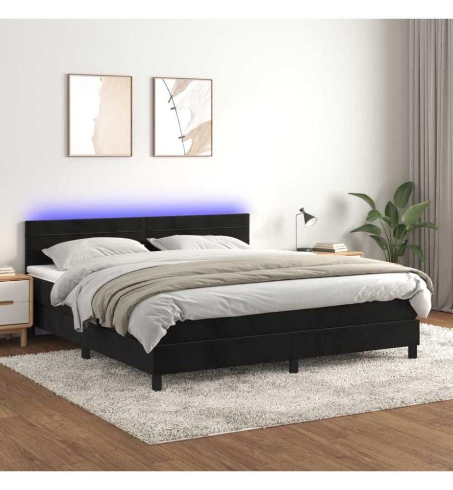 Boxspringbett mit Matratze & LED Schwarz 180x200 cm Samt
