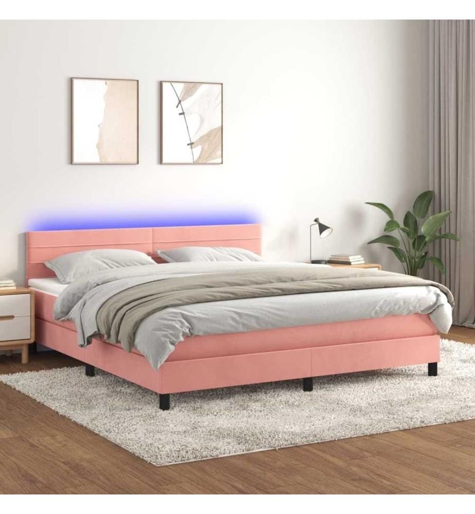 Boxspringbett mit Matratze & LED Rosa 180x200 cm Samt