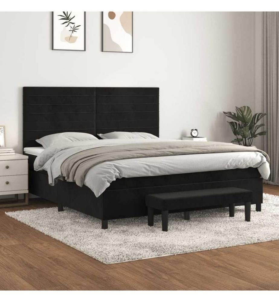 Boxspringbett mit Matratze Schwarz 180x200 cm Samt