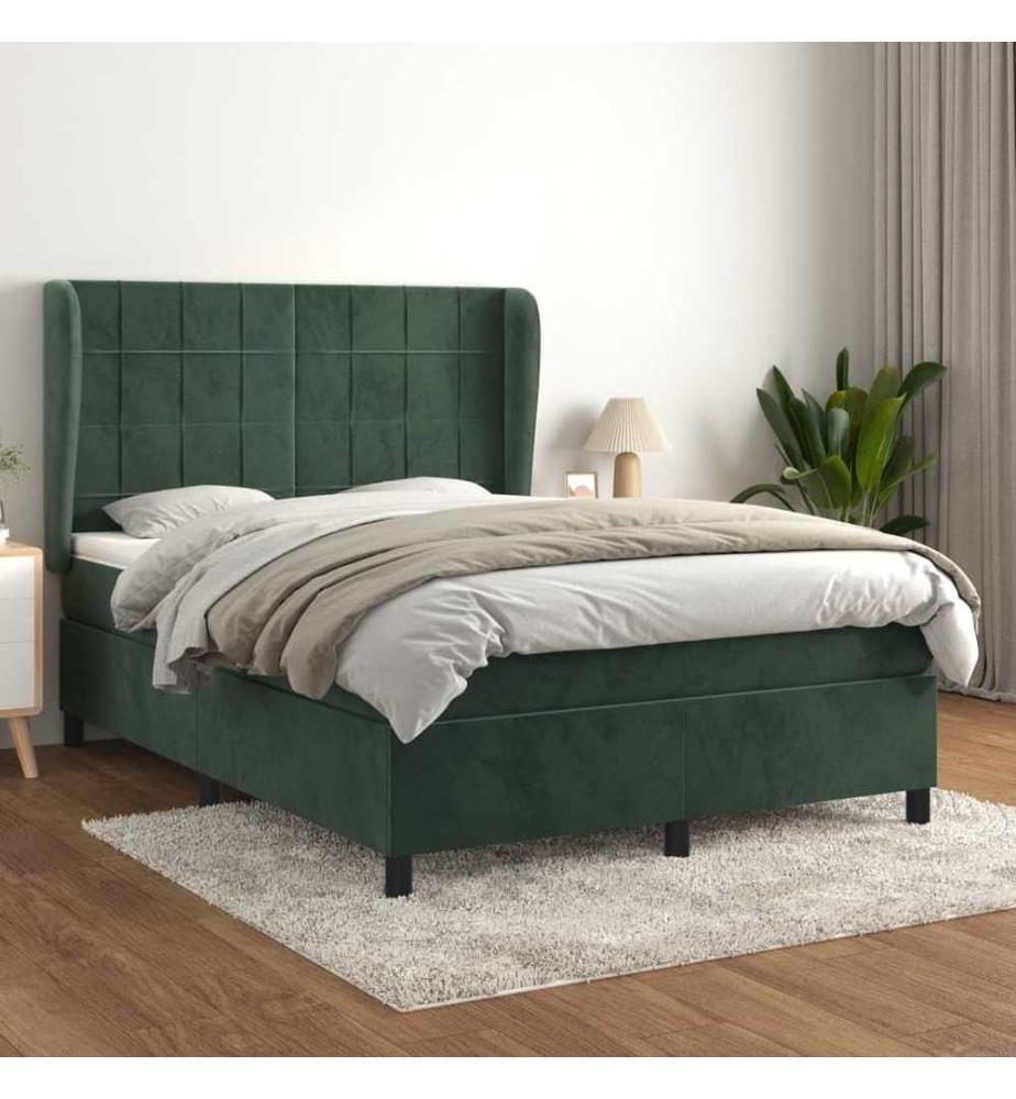 Boxspringbett mit Matratze Dunkelgrün 140x190 cm Samt