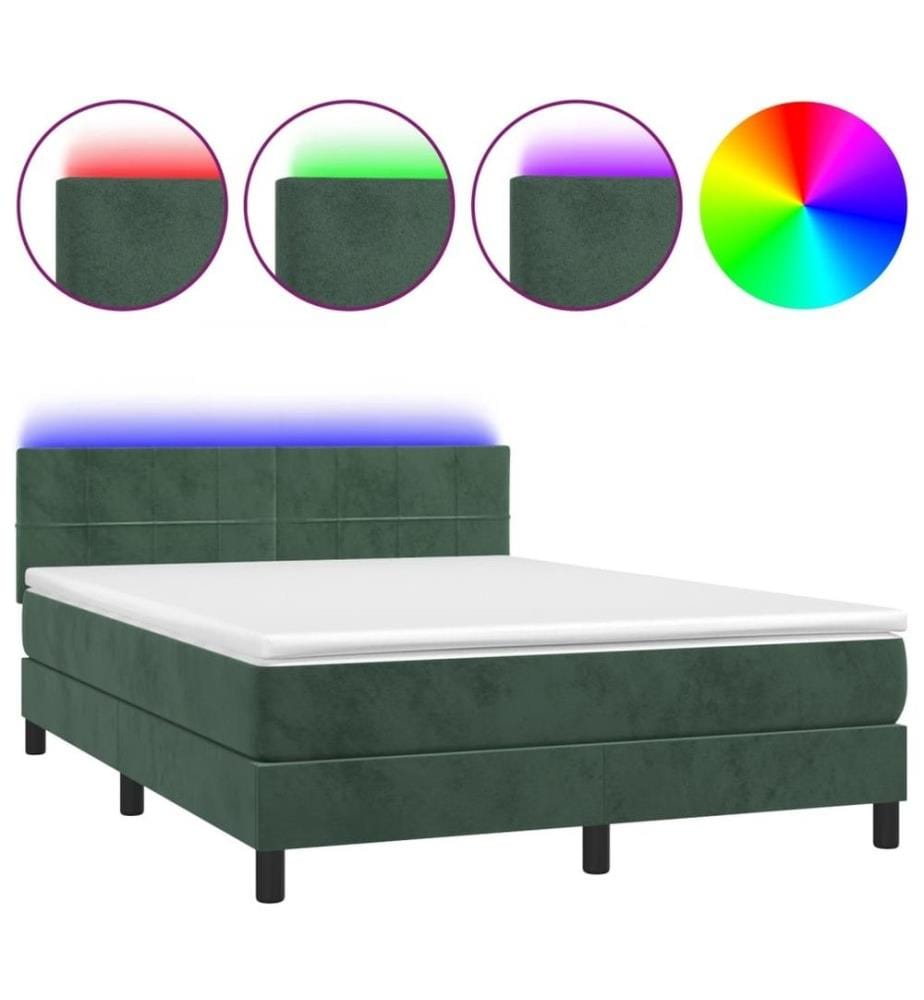 Boxspringbett mit Matratze & LED Dunkelgrün 140x200 cm Samt
