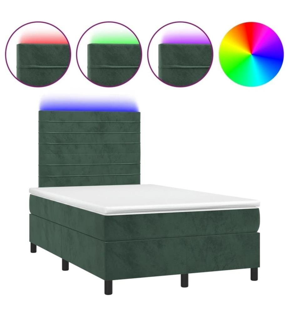 Boxspringbett mit Matratze & LED Dunkelgrün 120x200 cm Samt