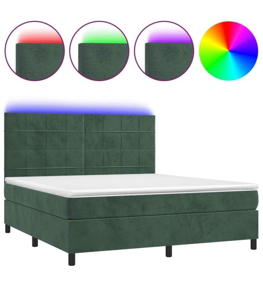 Sommier tapissier matelas et LED Vert foncé 160x200 cm Velours