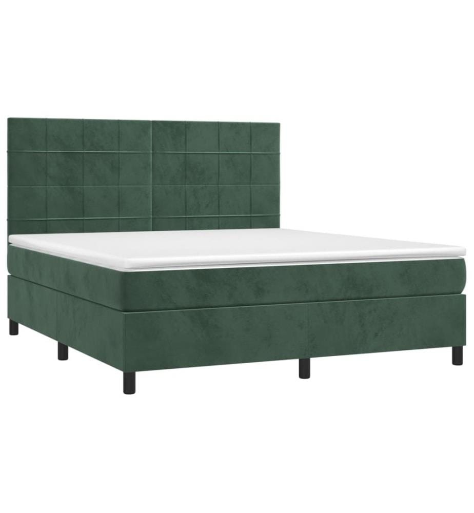 Sommier tapissier matelas et LED Vert foncé 160x200 cm Velours